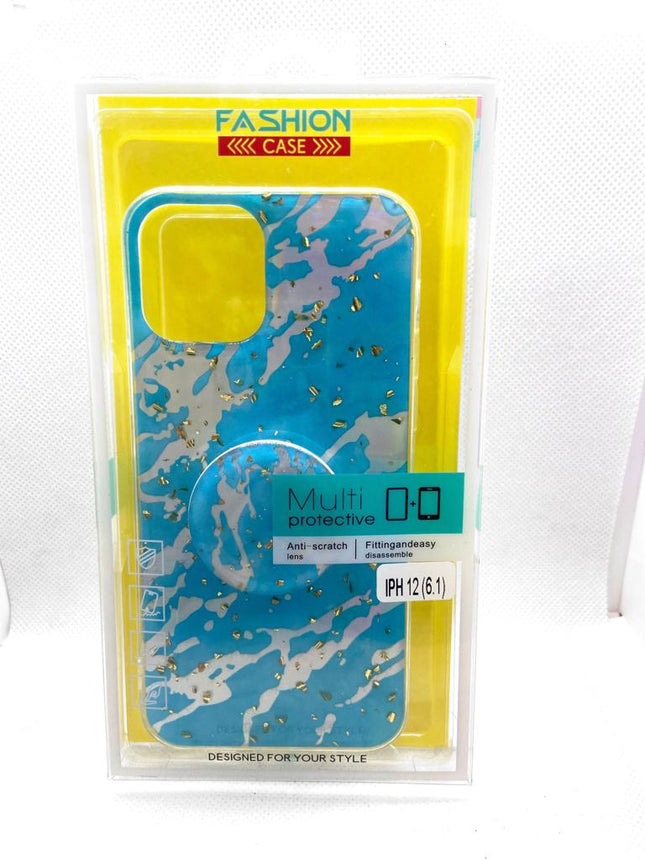 iPhone 12 / 12 Pro case back cover cute print blue background with popsocket finger holder fashoin case Shockproof cover 