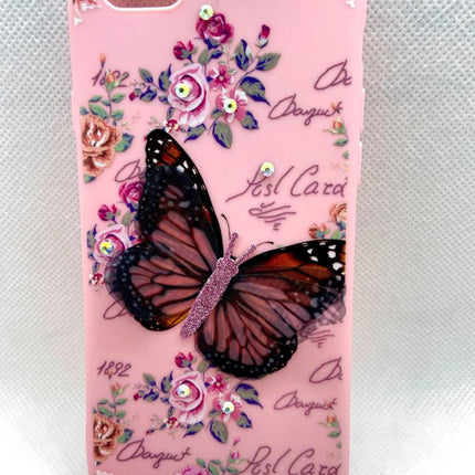 iPhone 6 / 6S hoesje achterkant vlinders roze print case fashion design