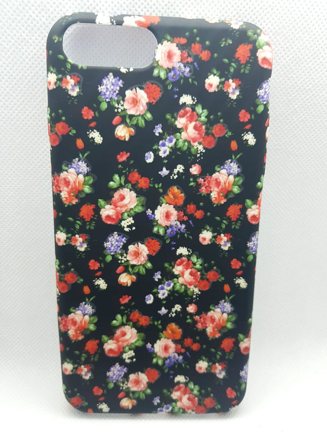 iPhone 6+/6s+/7+/8 Plus Hülle Blumen mit schwarzem Hintergrund Rückseite 