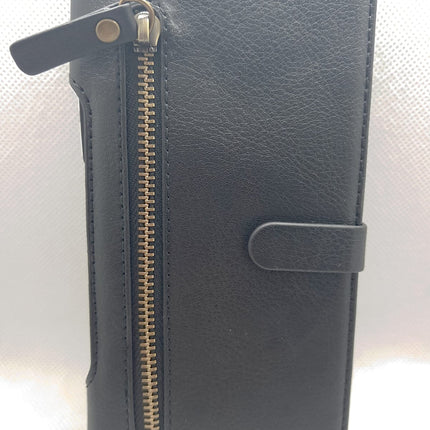 iPhone 6 plus/6s Plus black book cover with zipper and space for cards imitation leather case 