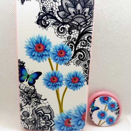 iPhone 6 plus/6s Plus case blue floral print with pop holder socket finger back cover case 
