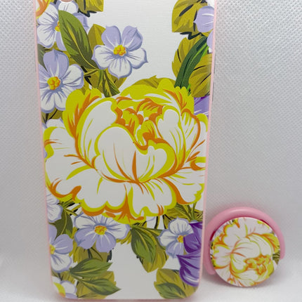 iPhone 6 plus/6s Plus hoesje geel bloemen print met pophouder socket vinger achterkant backcover case