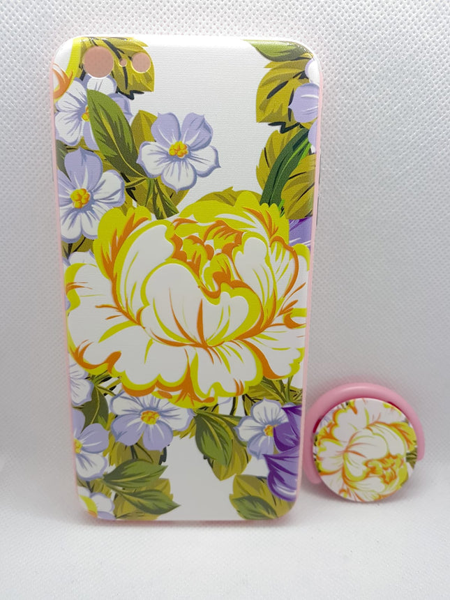 iPhone 6 plus/6s Plus case yellow floral print with pop holder socket finger back cover case 