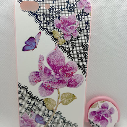 iPhone 6 Plus/6S Plus-Hülle mit rosa Blumendruck und Pop-Halter-Finger-Rückseite 
