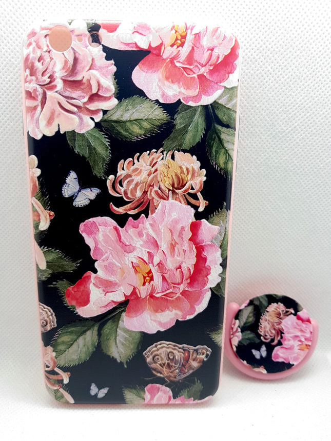 iPhone 6 plus/6s Plus hoesje bloemen print met pophouder socket vinger achterkant backcover case