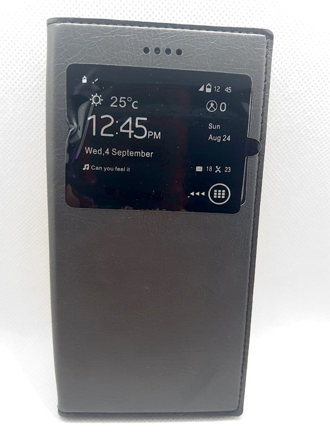 Samsung S6 Edge Hülle Bookcase Schwarz mit Sichtfenster Kunstlederhülle 