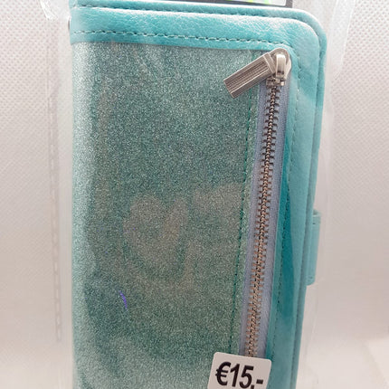 Samsung S7 Edge Wallet Glitzerhülle grün mit Reißverschluss und Platz für Karten 