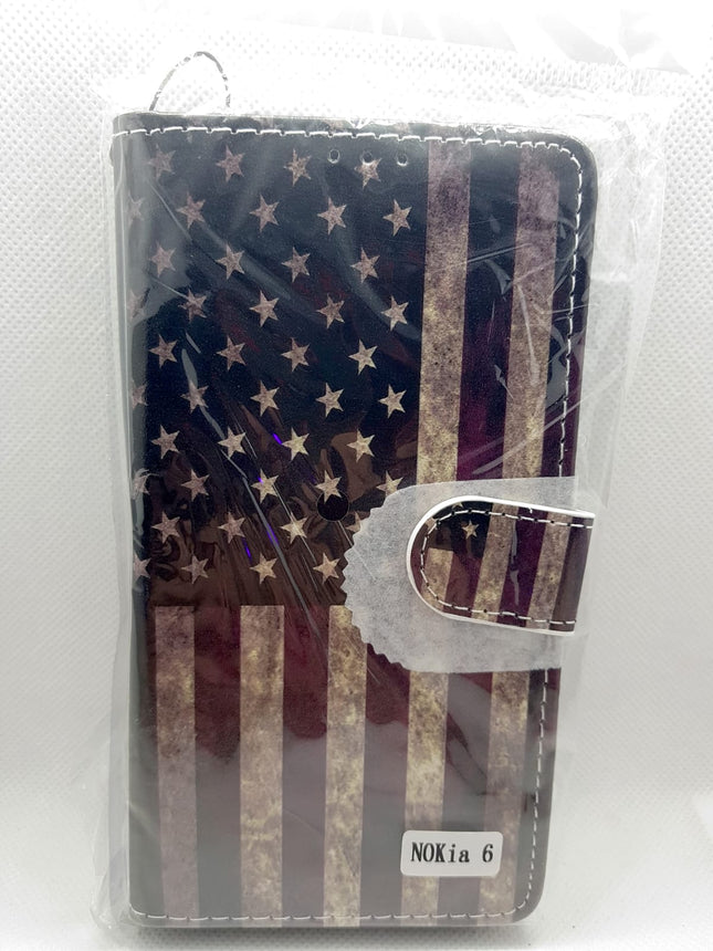 Nokia 6 Hülle Ordner mit Aufdruck „USA-Flagge“ – Brieftaschen-Hülle mit Amerika-Flagge