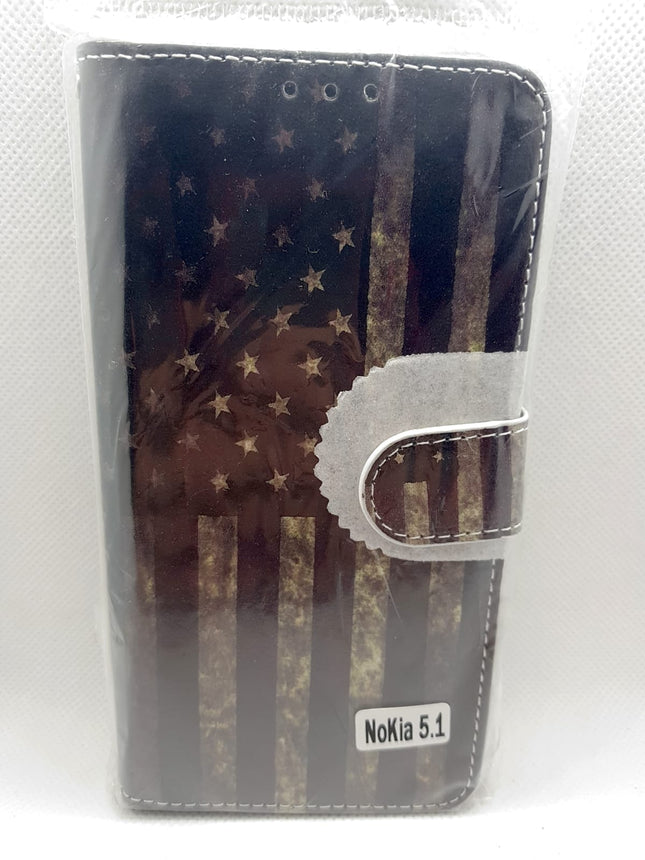 Nokia 5.1 Hülle Ordner mit USA-Flagge-Aufdruck – Brieftaschen-Hülle mit Amerika-Flagge