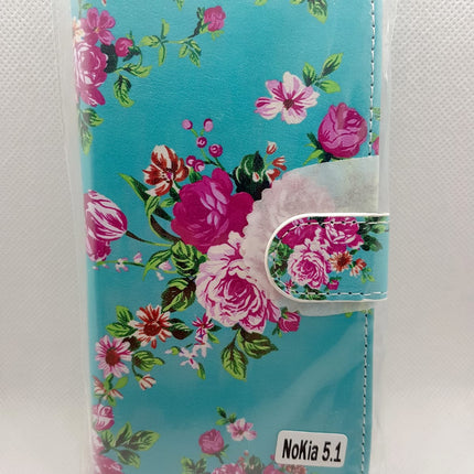 Nokia 5.1 hoesje Bloemen print case mapje- Wallet Case