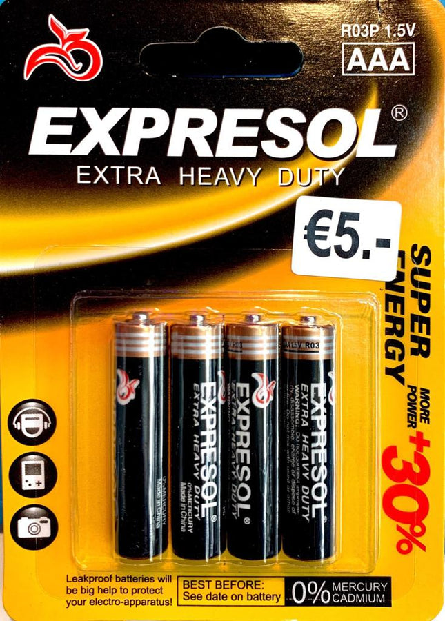 AAA Batterijen 4 stuks in verpakking Expresol extra heavy dutry 1.5V