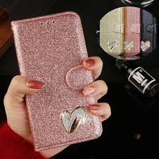 iPhone XS Max case glitters fashion with heart beautiful wallet case