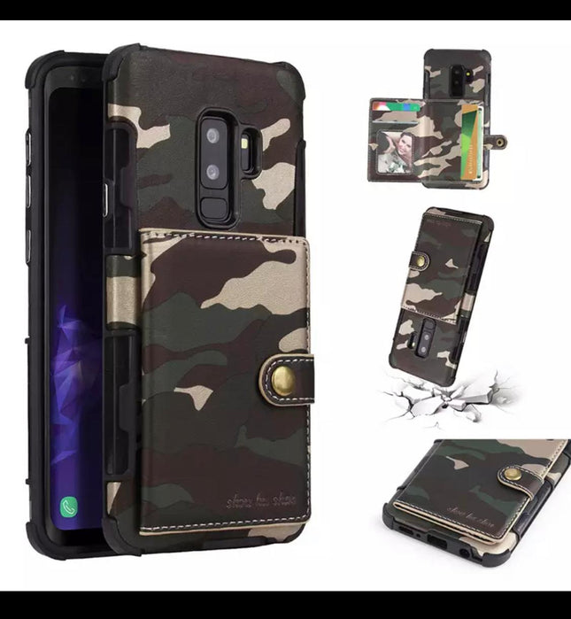 Samsung A5 2017 Hülle mit Platz für Karten auf der Rückseite. Army Defense Military Print Backcover