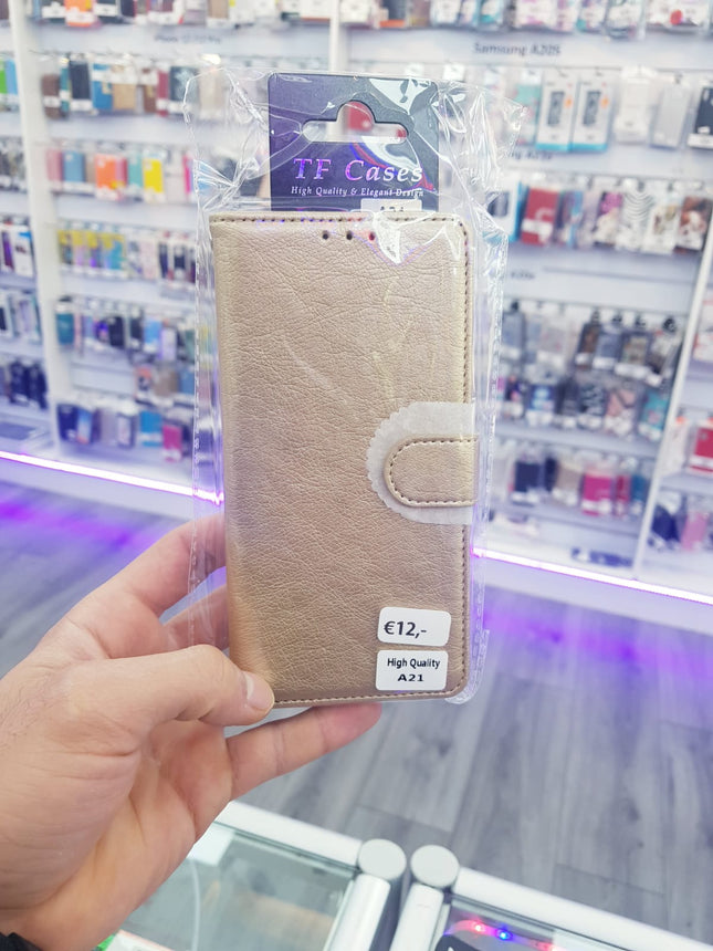 Samsung Galaxy A21 hoesje Bookcase Mapje - Wallet Case - Goud