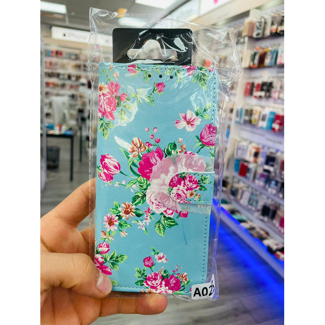 Samsung Galaxy A02S hoesje bloemen print Bookcase Mapje - Wallet Case - zwart