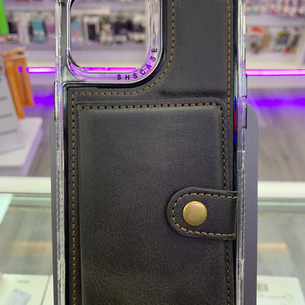 iPhone 12 Pro Max hoesje zwart achterkant met ruimte voor pasjes card holder back case