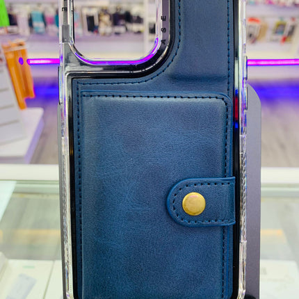 iPhone 13 Pro hoesje donker blauw achterkant met ruimte voor pasjes card holder back case