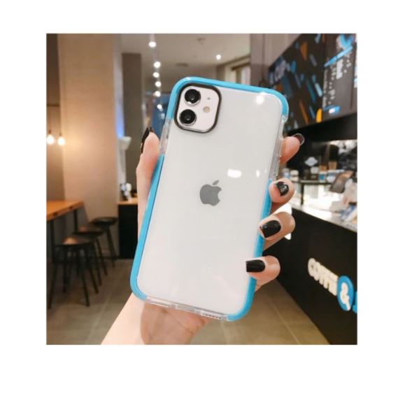 iPhone 11 Pro Max Hülle Rückseite transparent mit blauem Rand Backcover Case