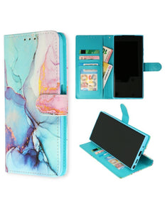 Samsung Galaxy S23 Ultra hoesje wallet boekcase Marmer blauw roze