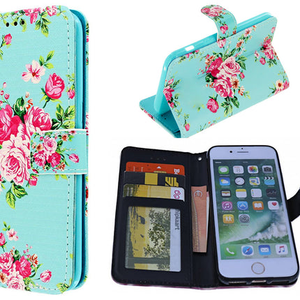 iPhone 7 plus / 8 plus Bloemen print case mapje- Wallet Case