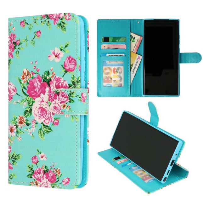 Samsung Galaxy S23 case wallet book case flowers blue