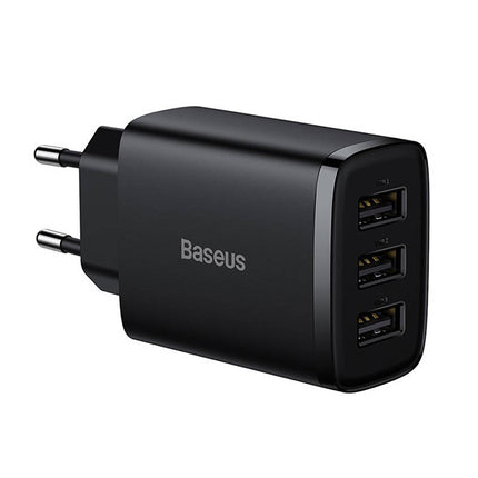 Baseus compact fast charger, 3x USB, 17W (black)