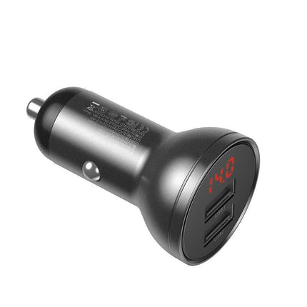 Baseus Digital Display Dual USB 4.8A Car Charger 24W with Three Primary Colors 3-in-1 Cable USB 1.2M Black Pack Gray