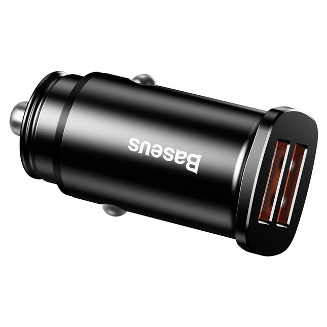 Baseus Car charger dual port 2 inputs black Smart fast car charger with front LED indicator