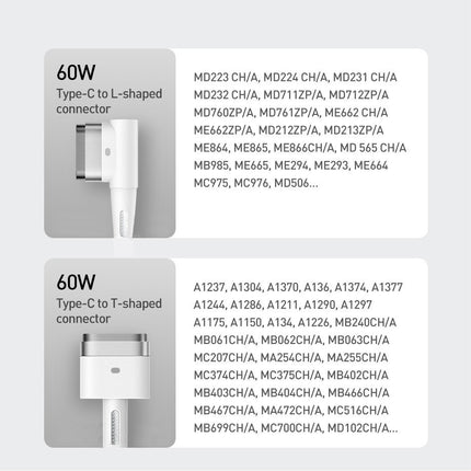 Baseus Zinc angular magnetic power cable for MacBook Power - USB Type C 60W 2m white L-shape
