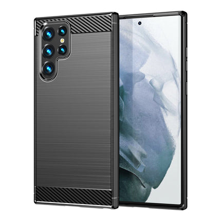Carbon Case voor Samsung Galaxy S23 Ultra flexibele siliconen carbon hoes zwart