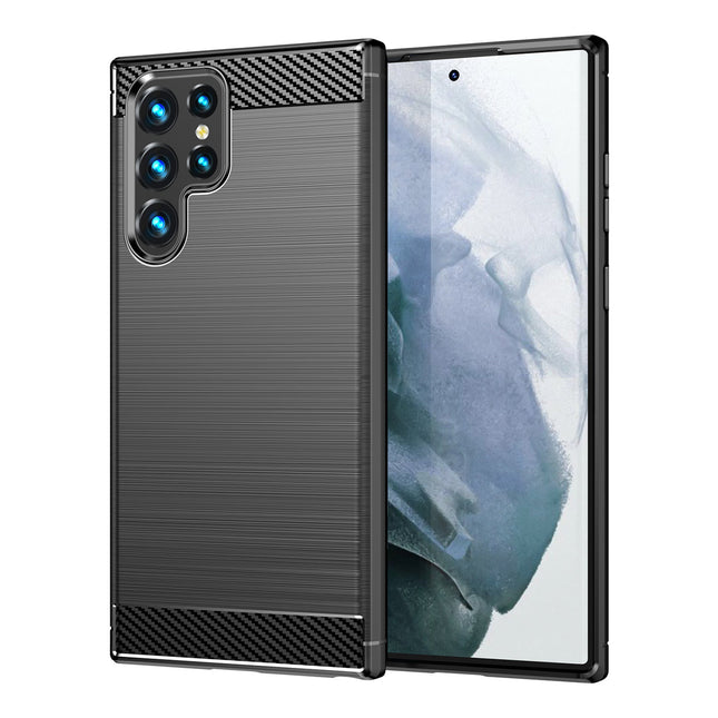 Carbon Case für Samsung Galaxy S23 Ultra flexibles Silikon Carbon Cover schwarz