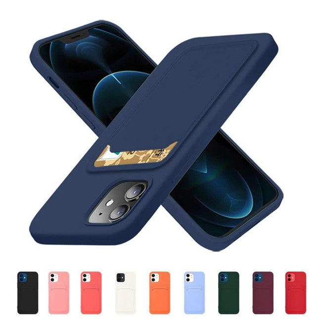 iPhone 12/12 Pro case dark blue Card Case Silicone Wallet with Card Slot