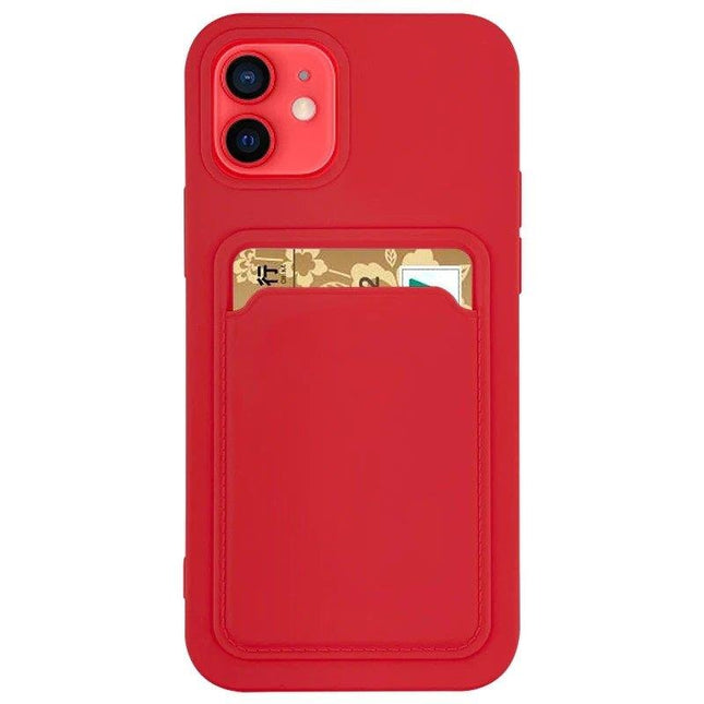 iPhone 12/12 Pro case red Card Case Silicone Wallet with Card Slot