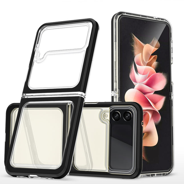 Transparente 3in1 Hülle für Samsung Galaxy Z Flip 4 Silikonhülle mit Rahmen schwarz