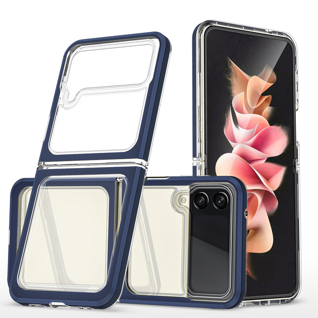 Transparente 3in1 Hülle für Samsung Galaxy Z Flip 4 Silikonhülle mit Rahmen blau
