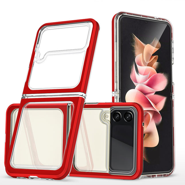 Doorzichtige 3in1 case voor Samsung Galaxy Z Flip 4 siliconen cover met frame rood