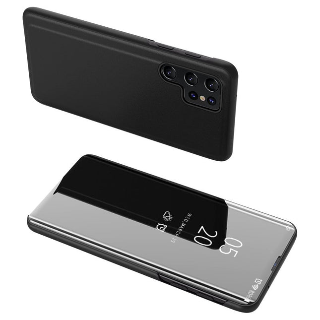 Clear View Case Cover für Samsung Galaxy S23 Ultra Cover mit Klappe schwarz