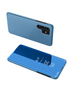 Clear View Case Cover für Samsung Galaxy S23 Ultra Cover mit Klappe blau