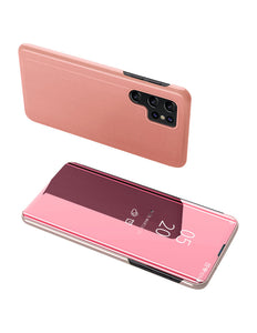 Clear View Case hoes voor Samsung Galaxy S23 Ultra hoes met flap roze