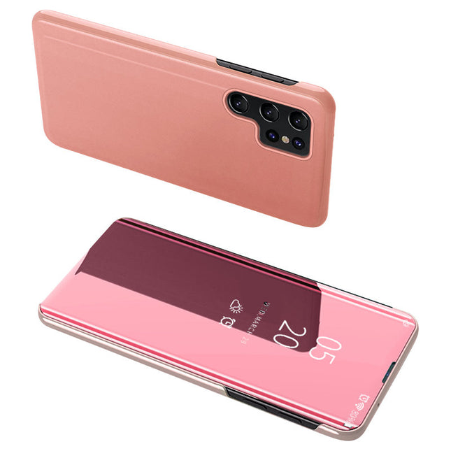 Clear View Case hoes voor Samsung Galaxy S23 Ultra hoes met flap roze