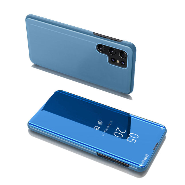 Clear View Case Flip Cover für Samsung Galaxy S22 Ultra blau