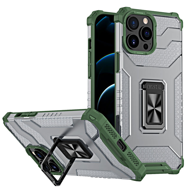 iPhone 13 Pro Max green Crystal Ring Case Kickstand Tough Rugged Cover