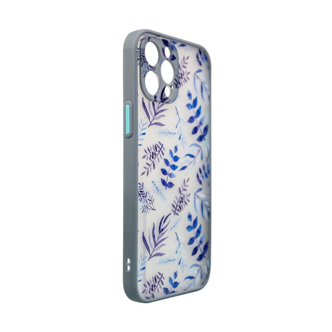 Design Case for iPhone 13 Pro, a floral cover dark blue