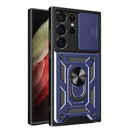 Hybrid Armor Camshield case voor Samsung Galaxy S23+ gepantserde case met cameracover blauw
