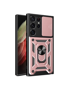 Hybrid Armor Camshield hoesje voor Samsung Galaxy S23 Ultra gepantserd hoesje met camerahoes roze
