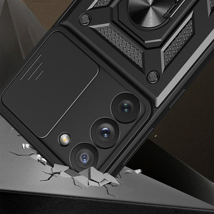 Hybrid Armor Camshield case voor Samsung Galaxy S23 gepantserde case met cameracover zwart