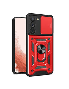 Hybrid Armor Camshield case for Samsung Galaxy S23+ armored case with camera cover red