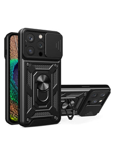 Hybrid Armor Camshield case for iPhone 14 Pro Max armored case with camera cover black