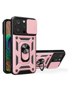Hybrid Armor Camshield case for iPhone 14 Pro Max armored case with camera cover pink