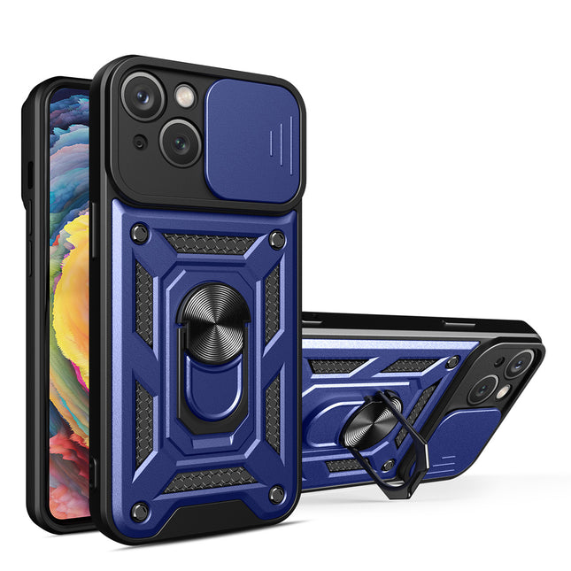 Hybrid Armor Camshield case for iPhone 14 Pro armored case with camera cover blue